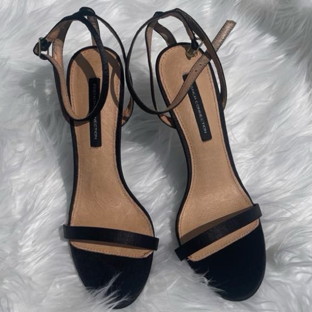 Women’s FRENCH CONNECTION heeled sandals in Black Vegan Suede, size 9US/ 40 EU.